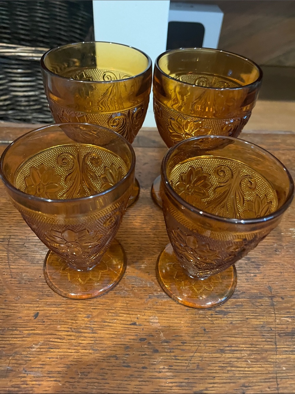 Amber Glass Goblets - Set of 4 Vintage-Style Wine Glasses